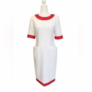 1960s Nina Ricci Paris Ivory & Red Mod Shift Dress